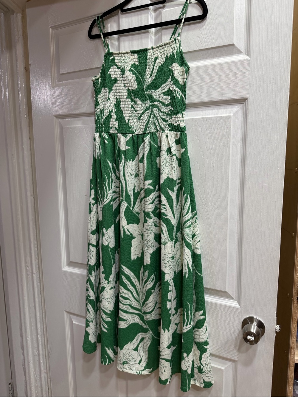 H&M Green and White Floral Smocked Maxi Dress